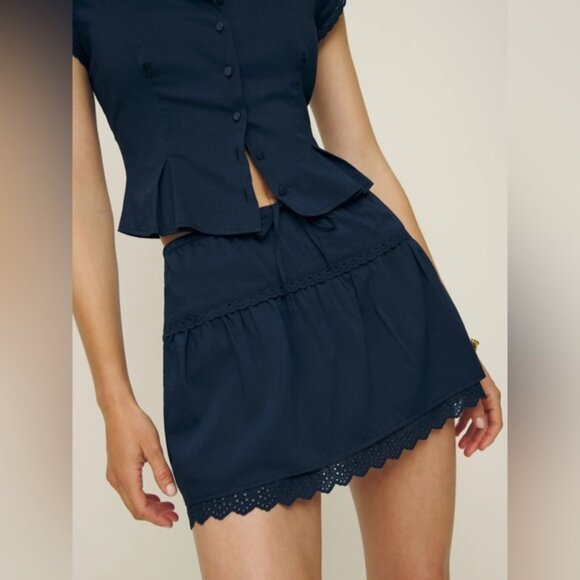 NEW Reformation Valetta Two Piece Matching Skirt Set in Navy Blue | size 4 - Picture 2 of 12